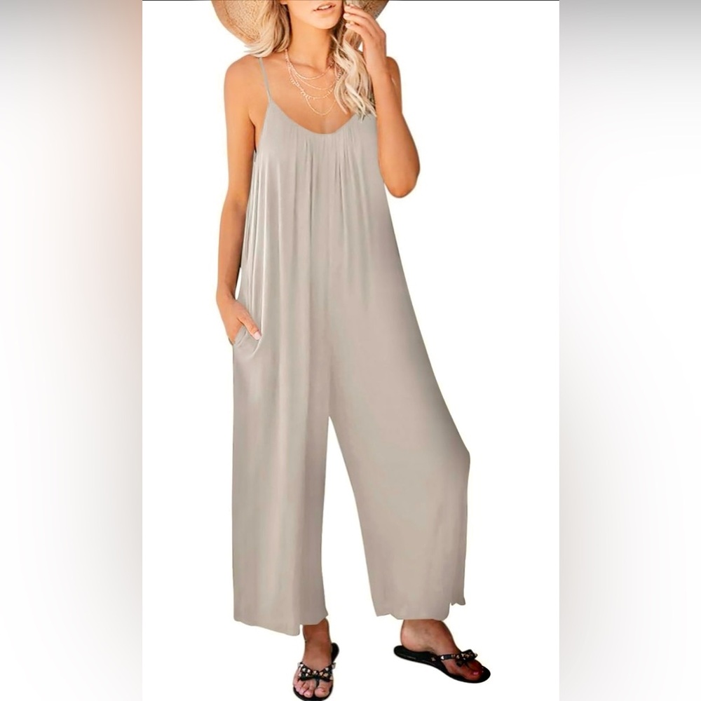 Flowy Linen Blend Wide Leg Oatmeal Jumpsuit